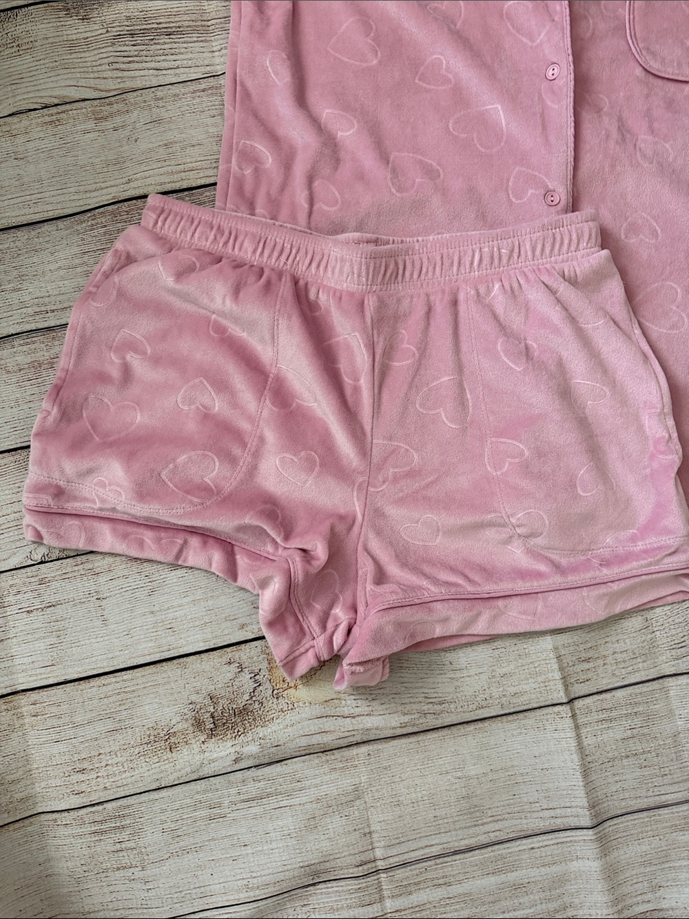 Jaclyn Intimates Pink Heart Velour Pjs - Picture 3 of 4